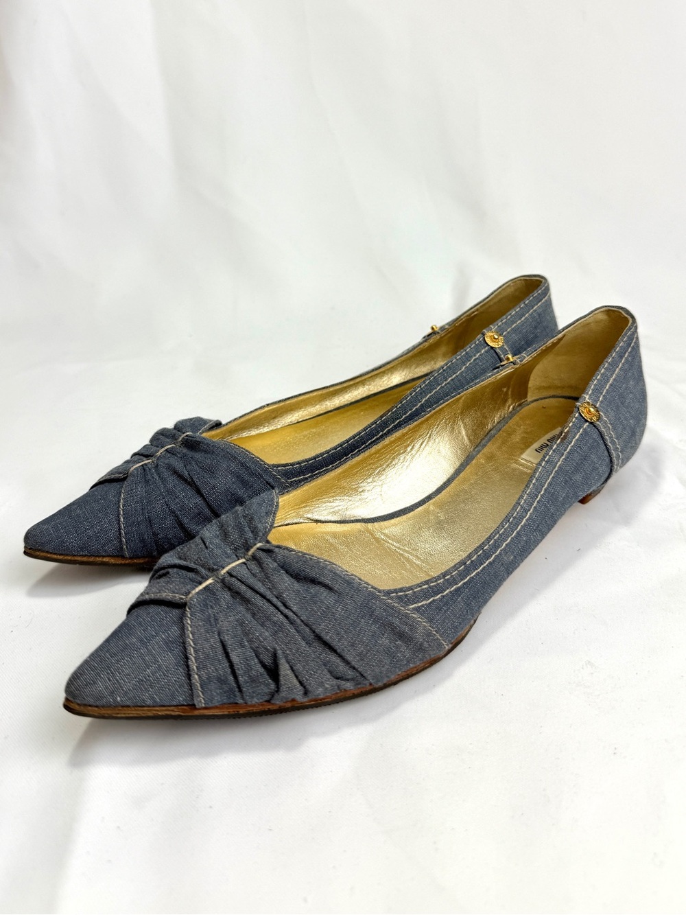 MIU MIU Flat Shoes Denim Blue Women's Size EU 37 US 6.5 Pointed Toe Y2K